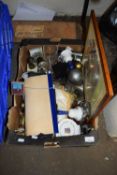 ONE BOX VARIOUS MIXED SPORTS TROPHIES ETC