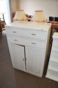 WHITE PAINTED TWO DOOR TWO DRAWER TALLBOY CABINET, 84CM WIDE