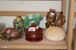 VARIOUS MIXED ORNAMENTS, PRESERVED SEA URCHIN, NOVELTY EGGS ETC