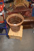SMALL BAMBOO COFFEE TABLE AND A WICKER BASKET