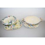 MASONS STRATHMORE PATTERN, PEDESTAL BOWL AND ACCOMPANYING MEAT PLATE TOGETHER WITH FURTHER REGENCY