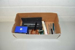 BOX OF VARIOUS ASSORTED VINTAGE PENS AND OTHER ITEMS