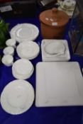 MIXED LOT, COALPORT DINNER WARES AND OTHERS PLUS A TERRACOTTA BREAD BIN