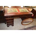 REPRODUCTION MAHOGONY VENEERED TWIN PEDESTAL OFFICE DESK WITH RED LEATHER TOP 120 CM WIDE