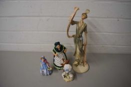 MIXED LOT: BEATRIX POTTER FIGURE LADY MOUSE, ROYAL DOULTON FIGURES OLD MOTHER HUBBARD AND WENDY