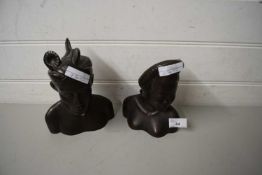 PAIR OF 20TH CENTURY BRONZED METAL BUSTS OF A FAR EASTERN LADY AND GENTLEMAN