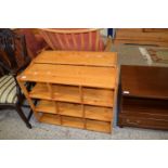 PAIR STAINED PINE SHELF UNITS 84 CM WIDE