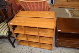 PAIR STAINED PINE SHELF UNITS 84 CM WIDE
