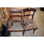 19TH CENTURY MAHOGANY SABRE LEG CARVER CHAIR AND FURTHER NON-MATCHING DINING CHAIR (2)