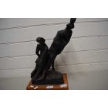 M D CONWAY AN ABSTRACT POTTERY FIGURE GROUP SET ON A WOODEN BASE, 40CM'S HIGH
