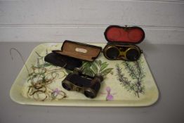 MIXED LOT, YELLOW METAL FRAMED SPECTACLES, VINTAGE OPERA GLASSES ETC
