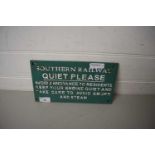 SOUTHERN RAILWAYS "QUIET PLEASE" CAST METAL SIGN, 27 CM WIDE