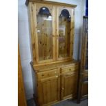 MODERN DUCAL PINE BOOKCASE CABINET WITH GLAZED TOP SECTION 90 CM WIDE