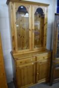 MODERN DUCAL PINE BOOKCASE CABINET WITH GLAZED TOP SECTION 90 CM WIDE