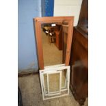 PINE FRAMED WALL MIRROR AND A TRIPLE DRESSING TABLE MIRROR