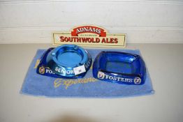 SMALL ADNAMS OF SOUTHWOLD ENAMEL SIGN TOGETHER WITH 3 PUB ASHTRAYS AND A BAR TOWEL