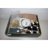 BOX OF VARIOUS MIXED ITEMS TO INCLUDE BOLS HOUSE SHAPED MINIATURE DECANTERS, VARIOUS OTHER SMALL
