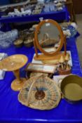 MIXED LOT, DRESSING TABLE MIRROR, WOODEN PEDESTAL BOWL, VARIOUS ORNAMENTS AND OTHER ITEMS