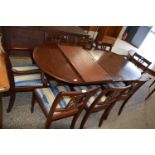 REPRODUCTION MAHOGONY TWIN PEDESTAL DINING TABLE AND 8 CHAIRS