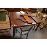 VICTORIAN MAHOGONY EXTENDING DINING TABLE TOGETHER WITH 3 ROSEWOOD DINING CHAIRS FOR REPAIR (4)