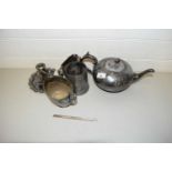 MIXED LOT: SILVER PLATED TEA WARES, CHAMBER STICK ETC