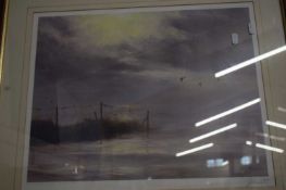 JOHN TRICKETT, STUDY OF AN ESTUARY SCENE, SIGNED IN PENCIL, FRAMED AND GLAZED