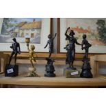 MIXED LOT: VARIOUS ASSORTED SPELTER FIGURES, FURTHER SMALL BRONZE FIGURE OF A DISCUSS THROWER