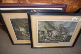 TWO COLOURED PRINTS AFTER GEORGE MORLAND AND ONE OTHER (3)