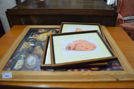 MIXED LOT: COMICAL PIG PRINTS AND A PRINT OF TEDDY BEARS (4)