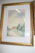 19TH CENTURY SCHOOL, STUDY OF A VILLAGE SCENE, WATERCOLOUR, FRAMED AND GLAZED