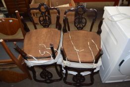 SET OF FOUR EDWARDIAN CHAIRS WITH CABRIOLE LEGS, TWO WITH LOWER PROFILE