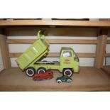 VINTAGE TONKA LORRY TOGETHER WITH 00 GAUGE LOCOMOTIVE AND A CORGI VOLKSWAGON