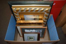 BOX VARIOUS ASSORTED MIXED PICTURES AND GILT FRAMED MIRROR