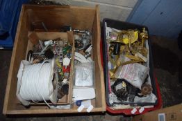 TWO BOXES OF GARAGE CLEARANCE ITEMS, LIGHT FITTINGS ETC