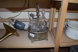 SILVER PLATED CRUET STAND WITH GLASS BOTTLES