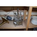 SILVER PLATED CRUET STAND WITH GLASS BOTTLES