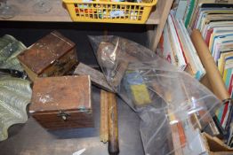 MIXED LOT, VARIOUS VINTAGE TOOLS, WOODEN INSTRUMENT CASES ETC