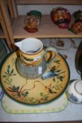 LENOX WINTER GREETINGS JUG AND BOWL SET TOGETHER WITH A FURTHER BOWL AND A SUMMER GREETINGS PLATE (