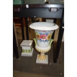 MODERN FLORAL DECORATED JARDINIERE AND STAND
