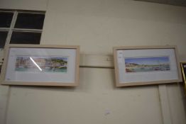 PAIR OF COLOURED PRINTS: MORNING LIGHT AT PADSTOW AND ROCK, FRAMED AND GLAZED (2)