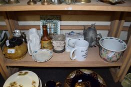MIXED LOT TO INCLUDE WADE WHISKY BELL, VARIOUS CERAMICS, SILVER PLATED TEAPOT ETC
