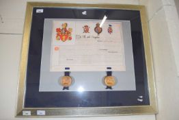 REPRODUCTION ILLUMINATED CERTIFICATE, FRAMED AND GLAZED