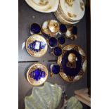 COLLECTION OF BLUE AND GILT DECORATED VENETIAN CUPS, SAUCERS AND OTHER ITEMS