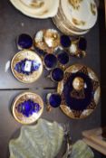 COLLECTION OF BLUE AND GILT DECORATED VENETIAN CUPS, SAUCERS AND OTHER ITEMS
