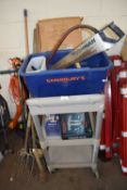 LARGE WHEELED TROLLEY TOGETHER WITH VARIOUS ASSORTED TOOLS AND OTHER ITEMS