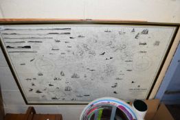 MARITIME MAP OF THE SCILLY ISLES, FRAMED AND GLAZED