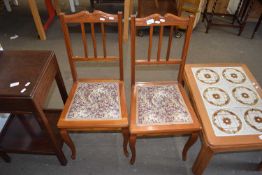PAIR OF BEDROOM CHAIRS WITH FLORAL UPHOLSTERED SEATS
