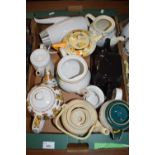 BOX OF VARIOUS ASSORTED TEAPOTS TO INCLUDE DENBY