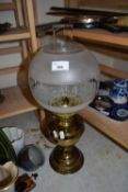 BRASS BASED OIL LAMP WITH FROSTED GLASS SHADE