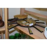 MIXED LOT: STARBURST WALL CLOCK, VARIOUS WALKING STICKS, DRESSING TABLE BRUSHES ETC.